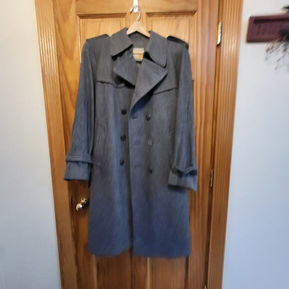 Vtg Gray Wool Trench Long Pea Coat Military Teller Coat Jacket Sz small - Picture 1 of 7